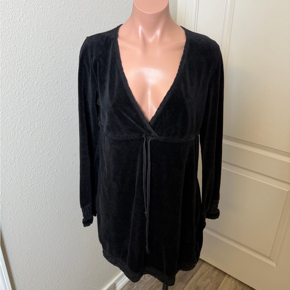Juicy Couture Vintage Y2K Black Velour Lace Trim Dress Bodycon Athleisure L USA